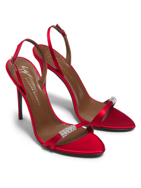 #4: صندل راسو هوت 110 ملم من كريستال سواروفسكي والحرير - أحمر