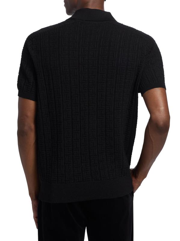 #4: قميص بولو من صوف الجاكار من مونوغرام - أسود