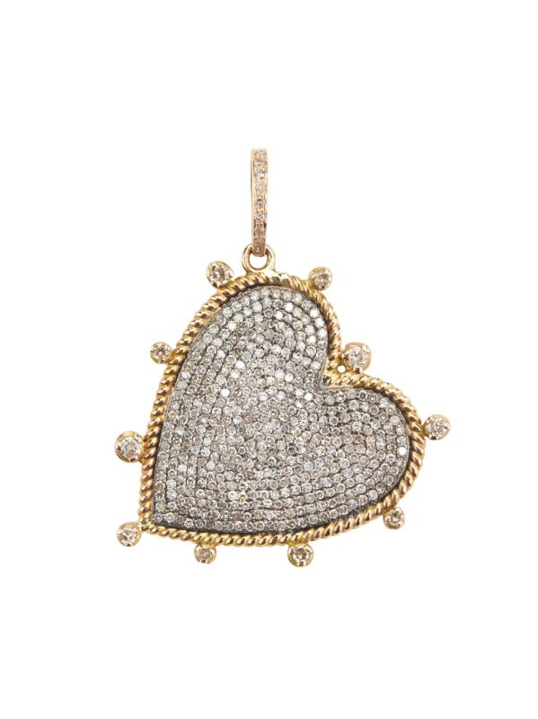 قلادة على شكل قلب من الماس عيار 14 قيراط من الذهب الأصفر عيار 14 قيراط والفضة المطلية بالروديوم و3.07 TCW