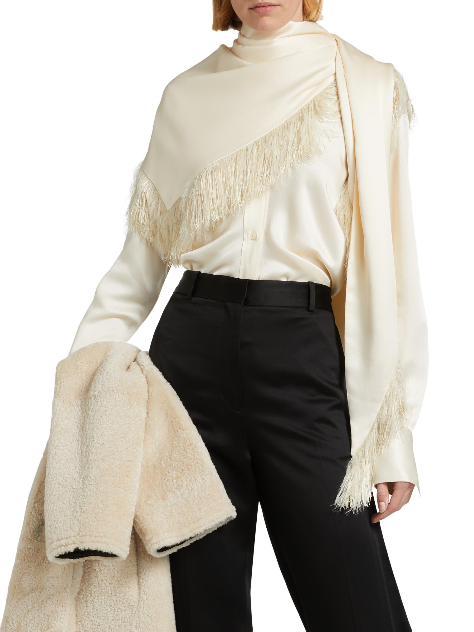 TOTEME スカーフ Fringed charmeuse scarf 998873 Shop Totême - Fringed Charmeuse Triangle Scarf | Saks Fifth