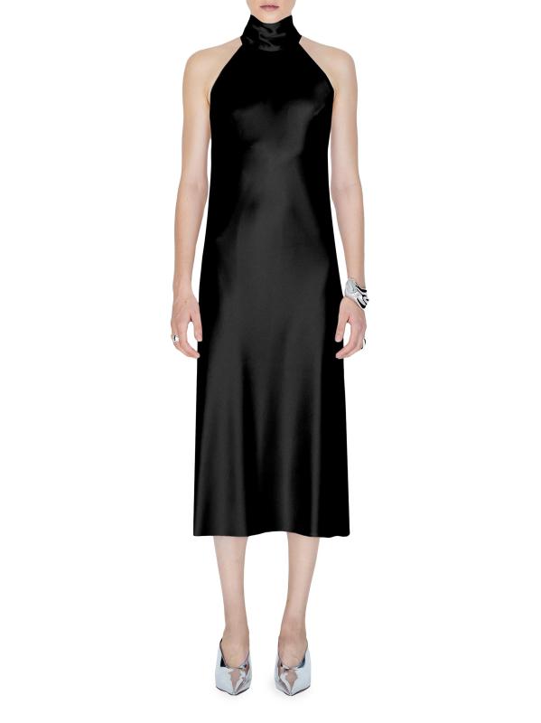 فستان سيينا ساتان هالتر متوسط الطول