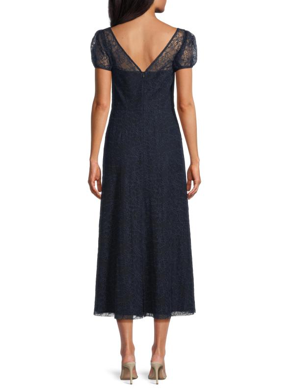 #4: فستان ليلى مطرز بالزهور بطول الشاي - البحرية العميقة