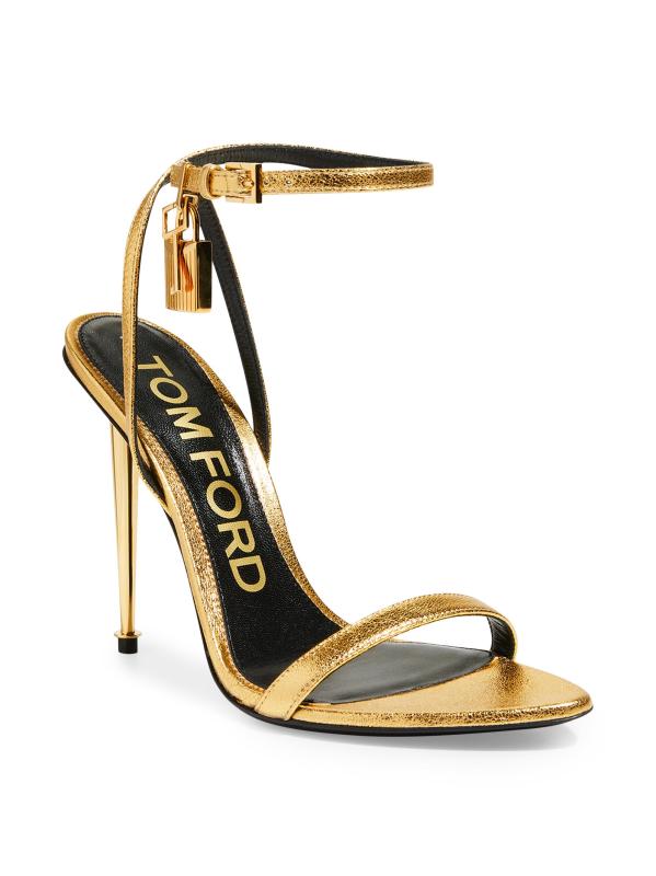 #4: صندل Padlock 105 مصنوع من الجلد المعدني ومزود بحزام للكاحل - الذهب