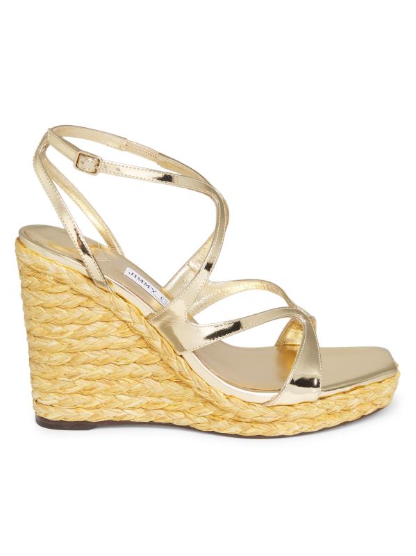 Jimmy Choo【関税送料込】Ayla 110 メタリックレザーサンダル Ayla 110 | Gold Metallic Leather Wedge | JIMMY CHOO