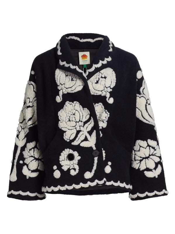 معطف بأزرار واحدة من صوف الأرابيسك الزهري