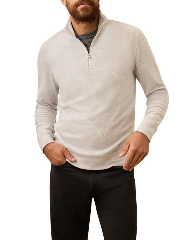 Legend Herringbone Stretch-Cotton Quarter-Zip Sweater