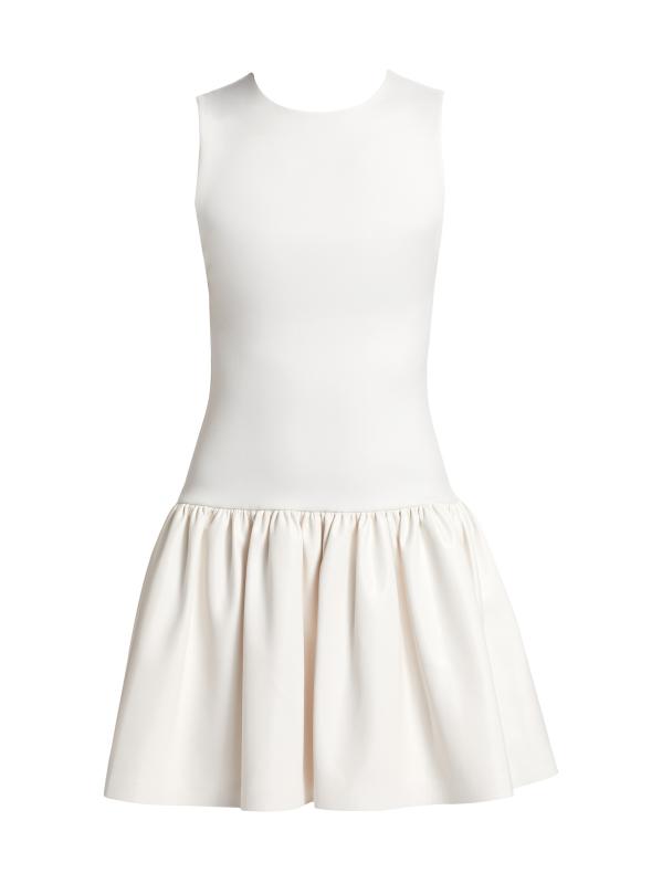 【Alice+Olivia】ELLA ドロップウエスト レザー ミニ丈 ドレス Ella Drop Waist Mini Dress In Off White | Alice + Olivia