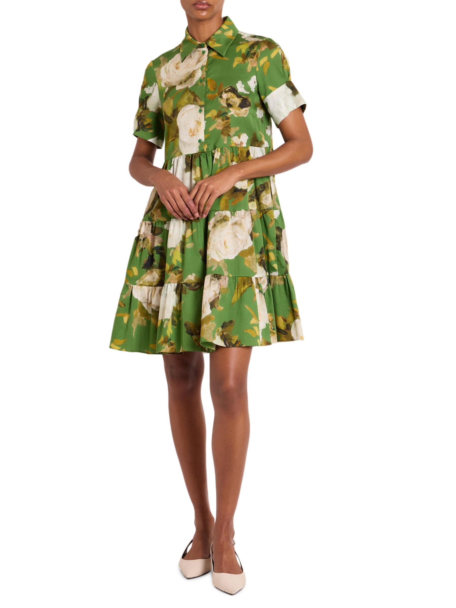 【ERDEM】ティアード フローラル コットン ミ二ドレス Erdem - フローラル・ボタン・フロント・ミニドレス を