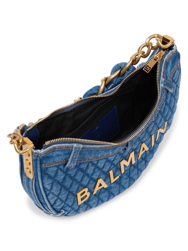 Shop Balmain - Soft Moon Quilted Denim Shoulder Bag | Saks