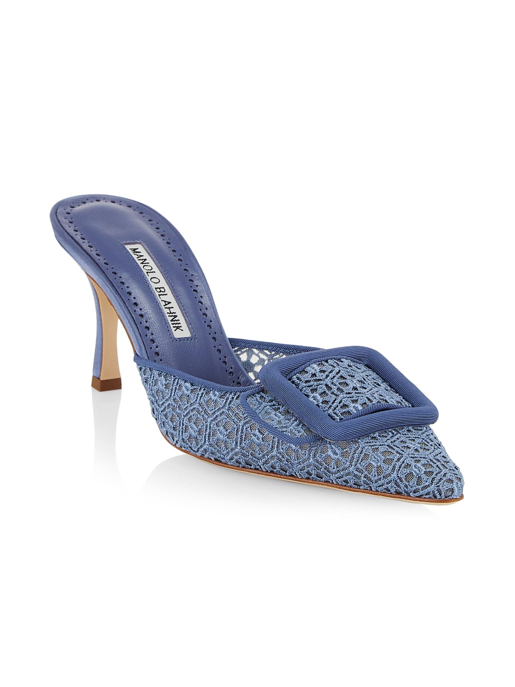 Manolo Blahnik メイセール ドットミュール Manolo Blahnik Suede Floral Print Maysale Buckle Pointed Toe