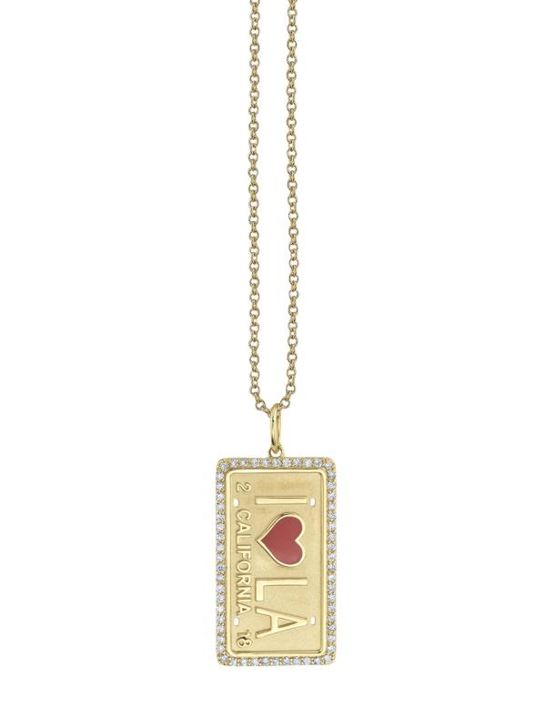 "I Heart LA" 14K Yellow Gold, Enamel 
0.15 TCW Diamond Pendant Necklace