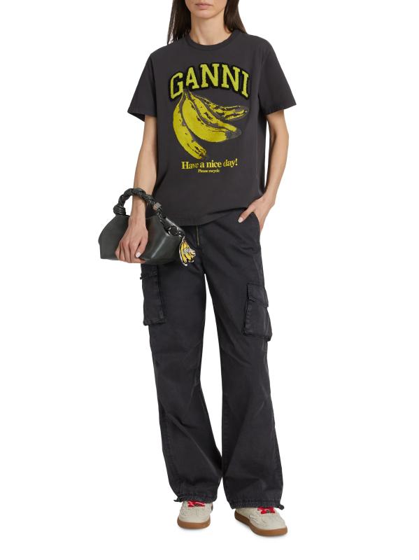 【GANNI】ブラックバナナグラフィックTシャツ GANNI - バナナ・リラックス・コットンTシャツ をオンライン購入