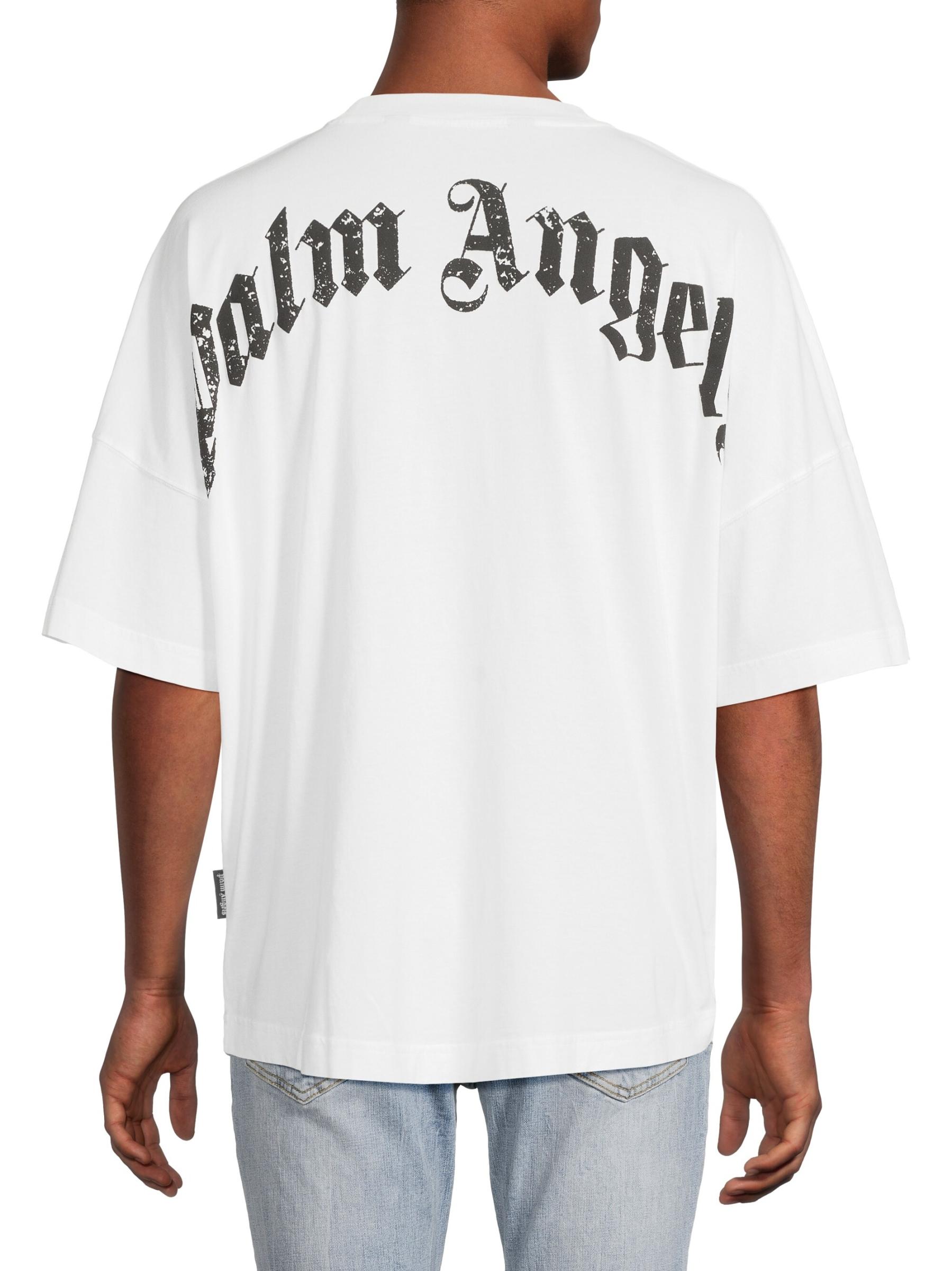 ★Palm Angels★ Slim Fit T-Shirt ロゴ 半袖Tシャツ 送関込 Palm Angels Classic Logo Slim Fit Cotton Graphic T-Shirt