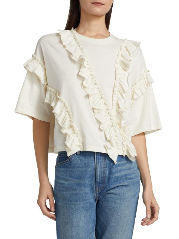 Shop Ulla Johnson - Sydney Ruffled Cotton T-Shirt | Saks