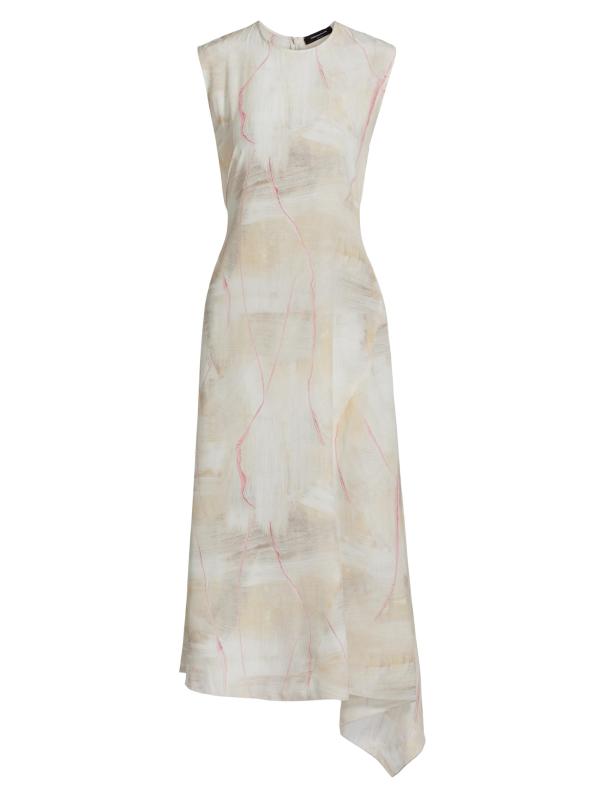 فستان متوسط الطول مزين بكريب دي تشاين