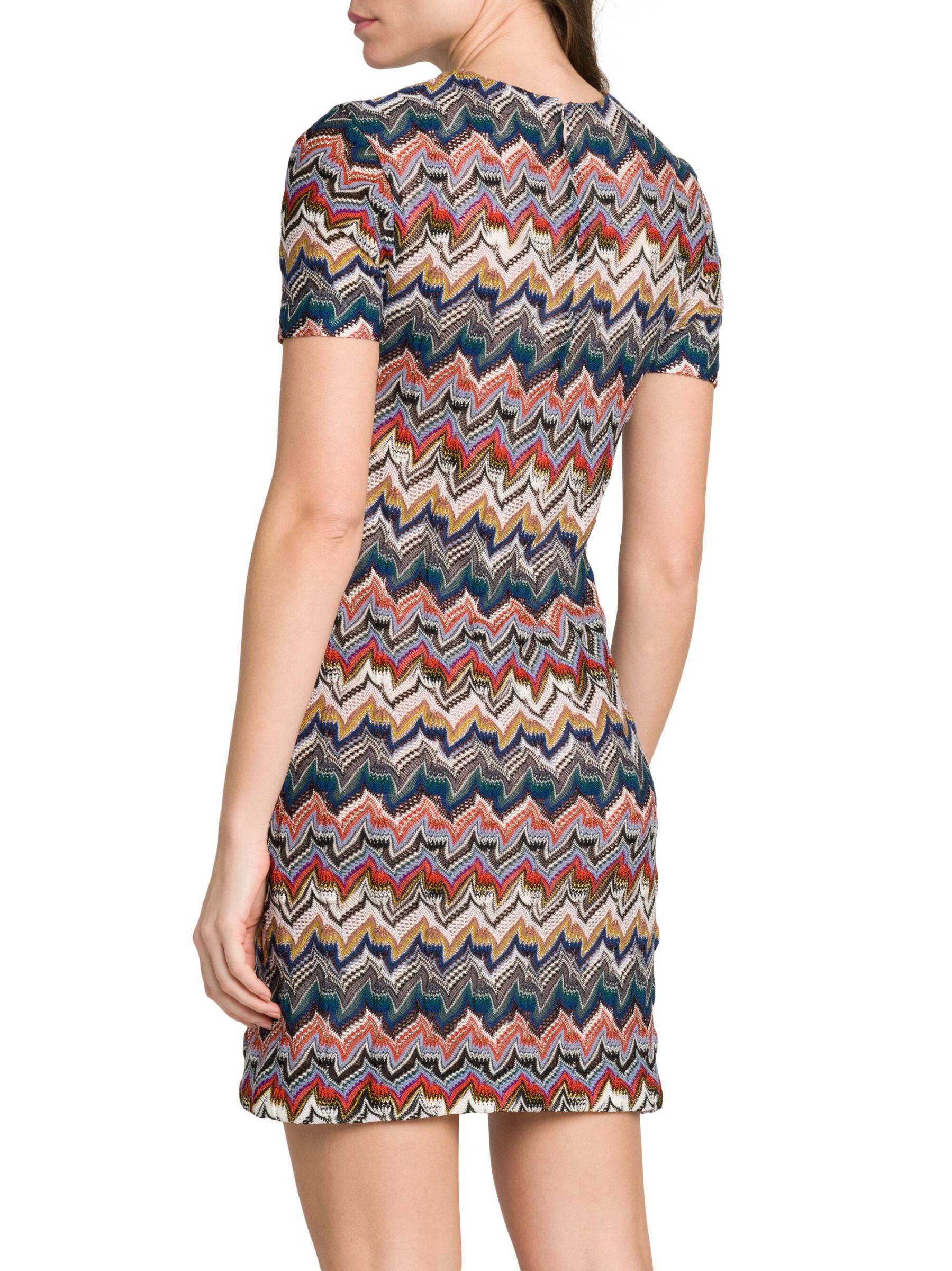 Long patchwork dress with zig zag pattern and crossed straps