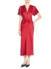 Victoria Beckham - Satin Gathered V-Neck Midi-Dress（サテン
