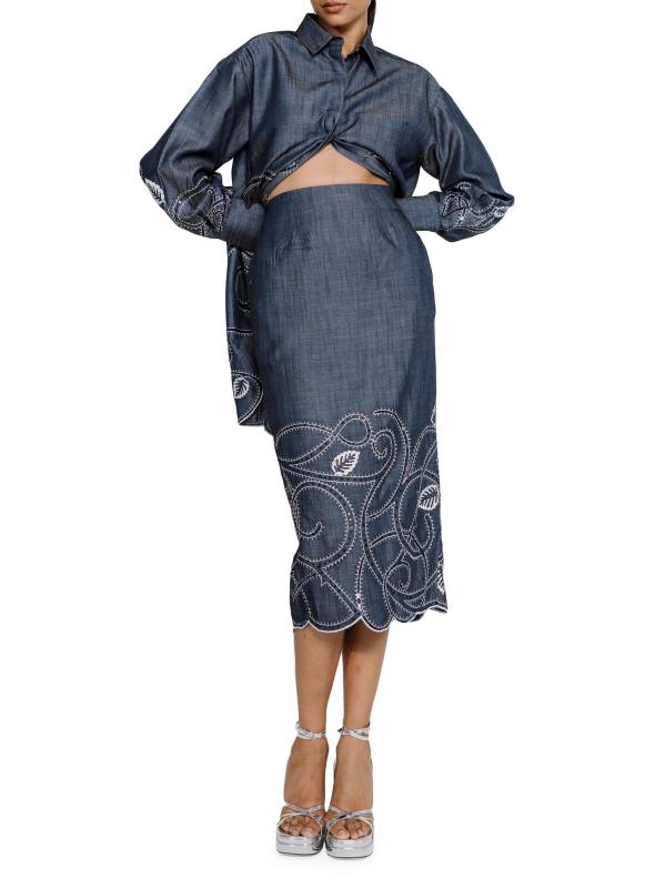 #6: تنورة مطرزة بقلم رصاص - اللون النيلي