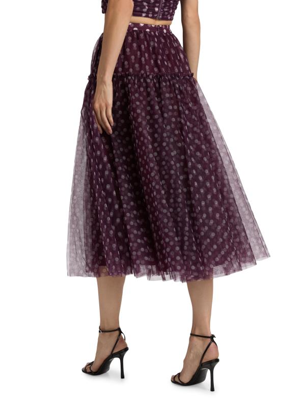 #4: تنورة سيلي كاميل بولكا دوت متوسطة الطول - الحجر الجيري البرقوق العميق