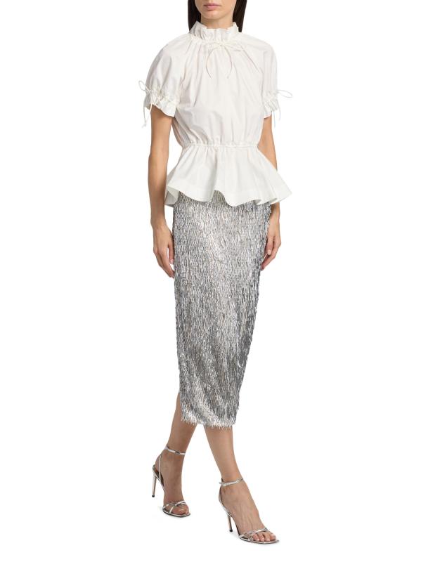 #7: تنورة قلم رصاص مطرزة باللون المعدني من تاو - فضة