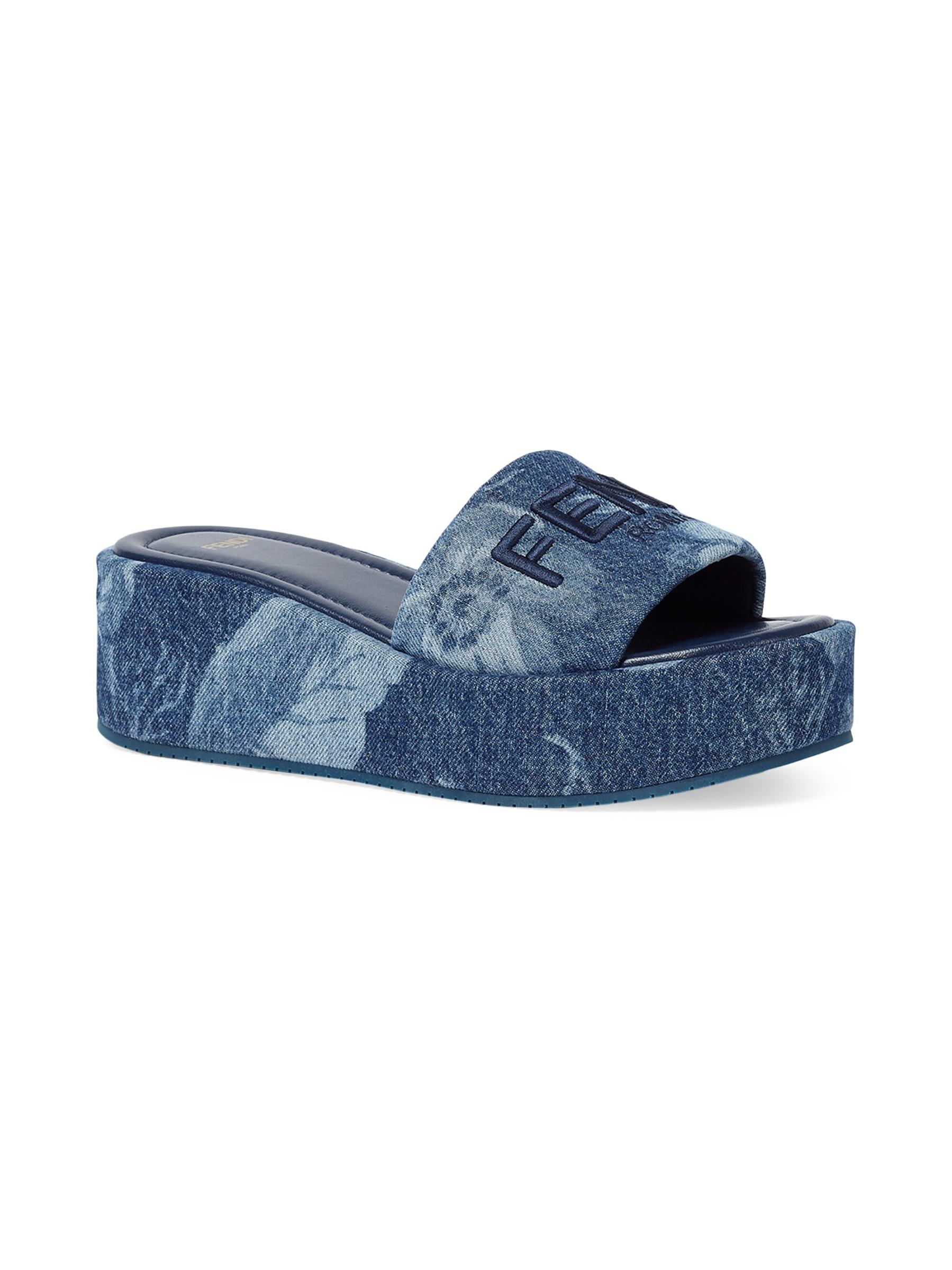 Shop Fendi - Sunshine Logo Denim Platform Slides | Saks