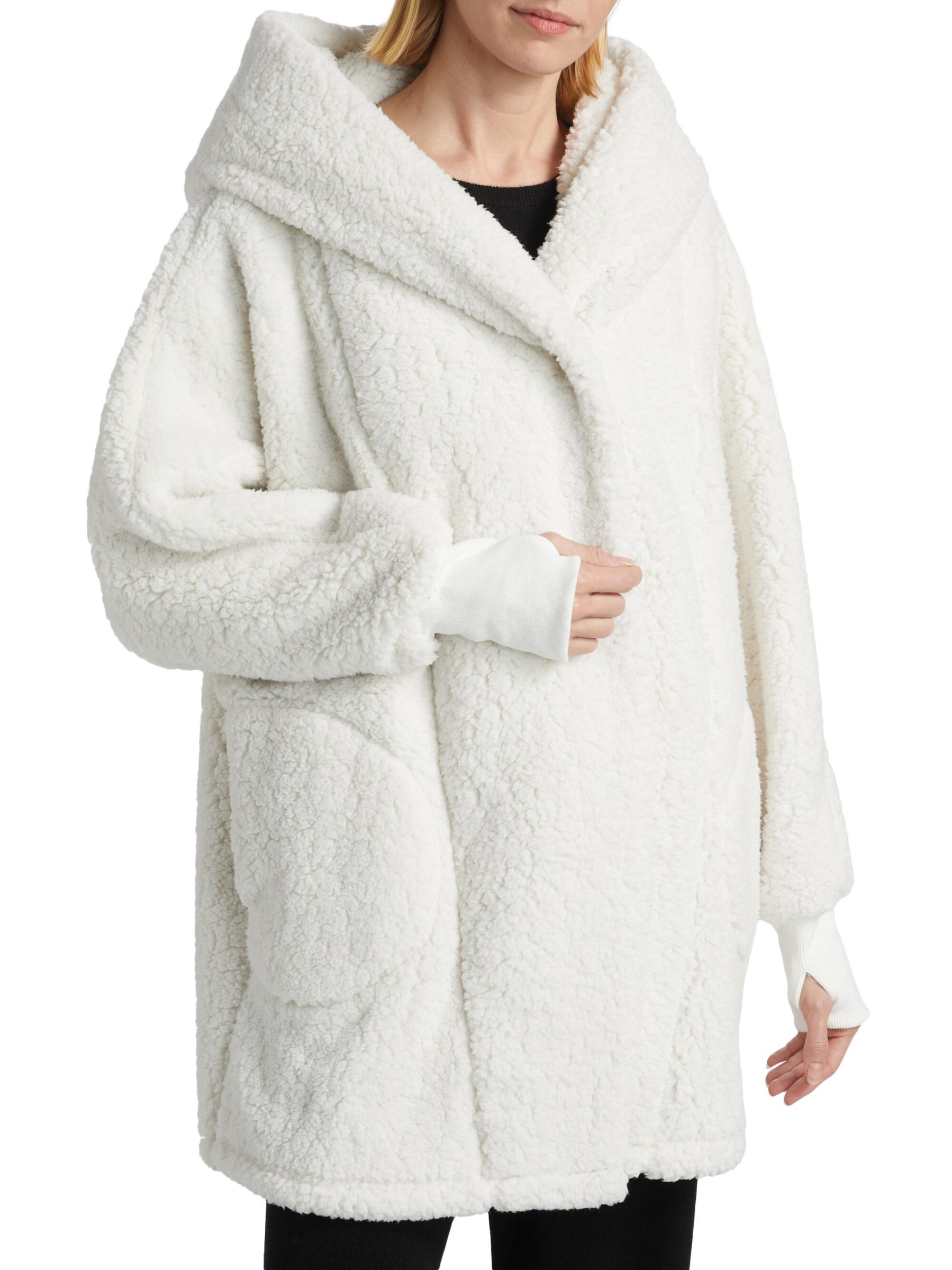 ジャケット・アウター EMBROIDERED FAUX FUR HOODED JACKET WHITE EMBROIDERED FAUX FUR HOODED JACKET WHITE