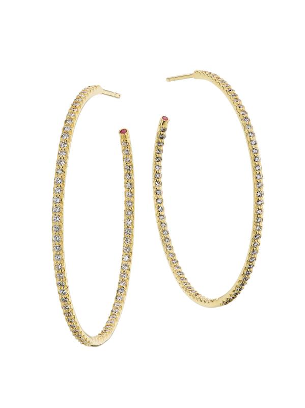 أقراط دائرية من الداخل والخارج من الماس عيار 1.4 من TCW والذهب الأبيض عيار 18 قيراط/1.75 بوصة