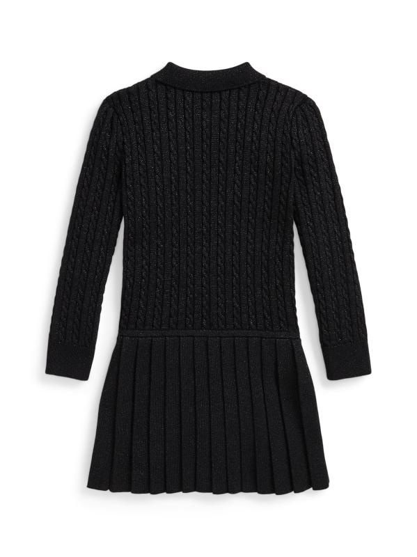 #2: فستان سويتر معدني محبوك بالكابلات للفتيات الصغيرات والفتيات - بولو بلاك