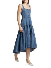 Alice + Olivia Diana ヴィンテージブルー デニムミディドレス Alice and Olivia Diana Tiered Denim Dress | Bloomingdale's