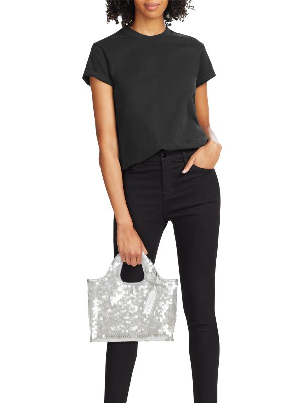 #2: حقيبة تسوق صغيرة مزيّنة بالترتر الشبكي - فضة