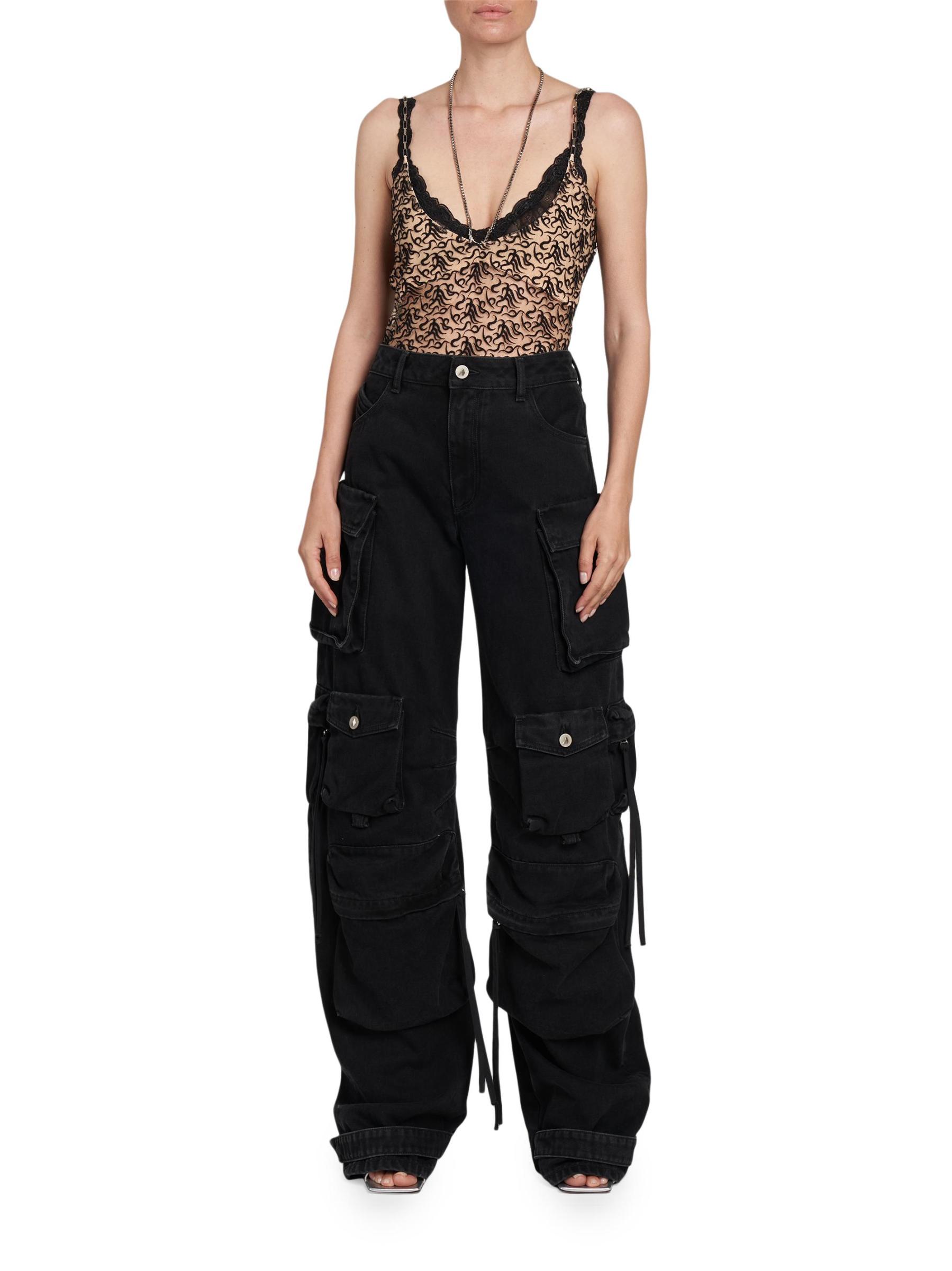 パンツ THE ATTICO Denim Cargo Pants THE ATTICO Fern embellished low-rise wide-leg cargo jeans | NET-A