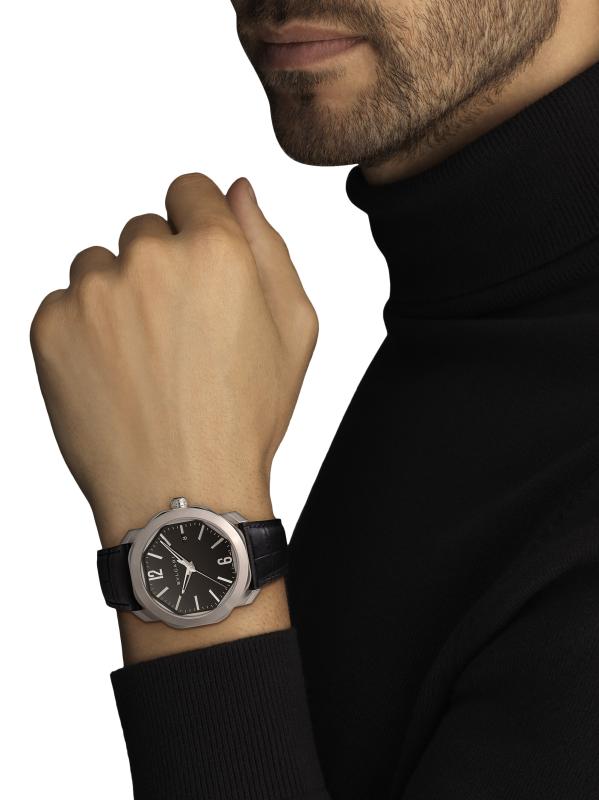 Shop BVLGARI Octo Roma Stainless Steel Alligator Strap Watch