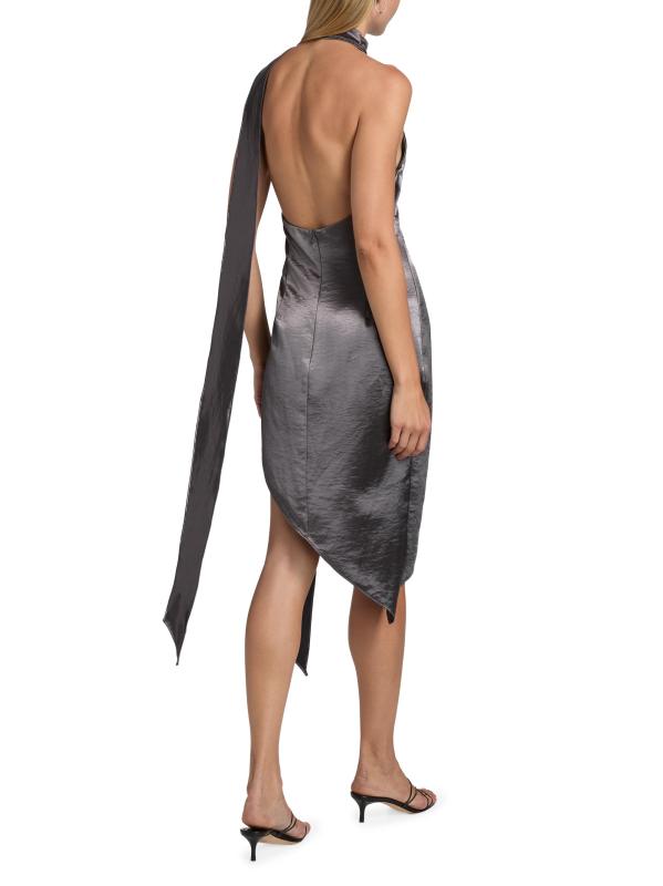 #4: فستان قصير غير متماثل بقصّة منحازة من فالاني - طباعة جرافيت