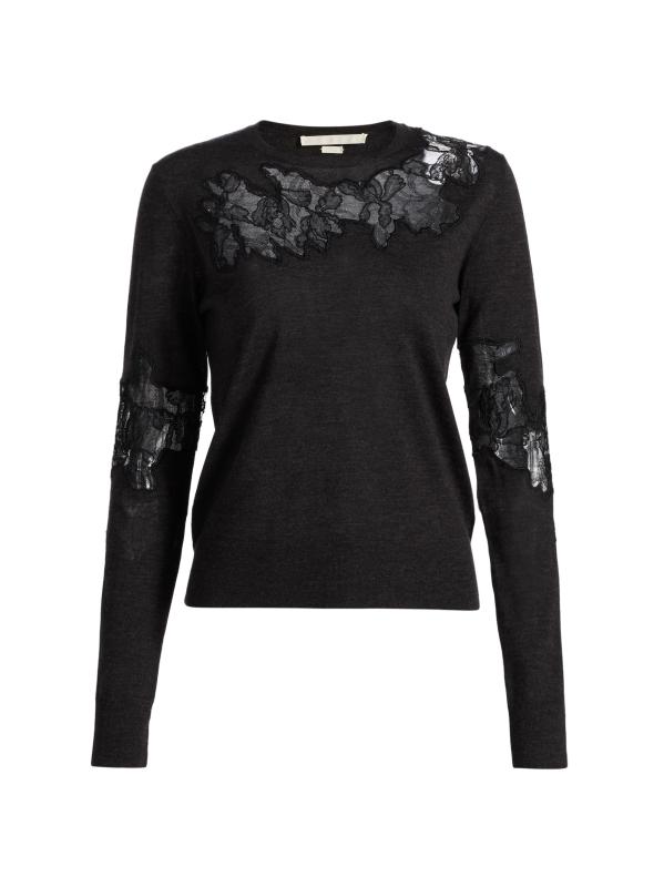 سترة دانتيل من الصوف بفتحة رقبة مستديرة