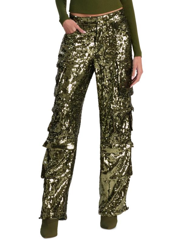 #3: بنطال كارغو فضفاض مزيّن بالترتر من أوليمبيا - زيت الزيتون الداكن