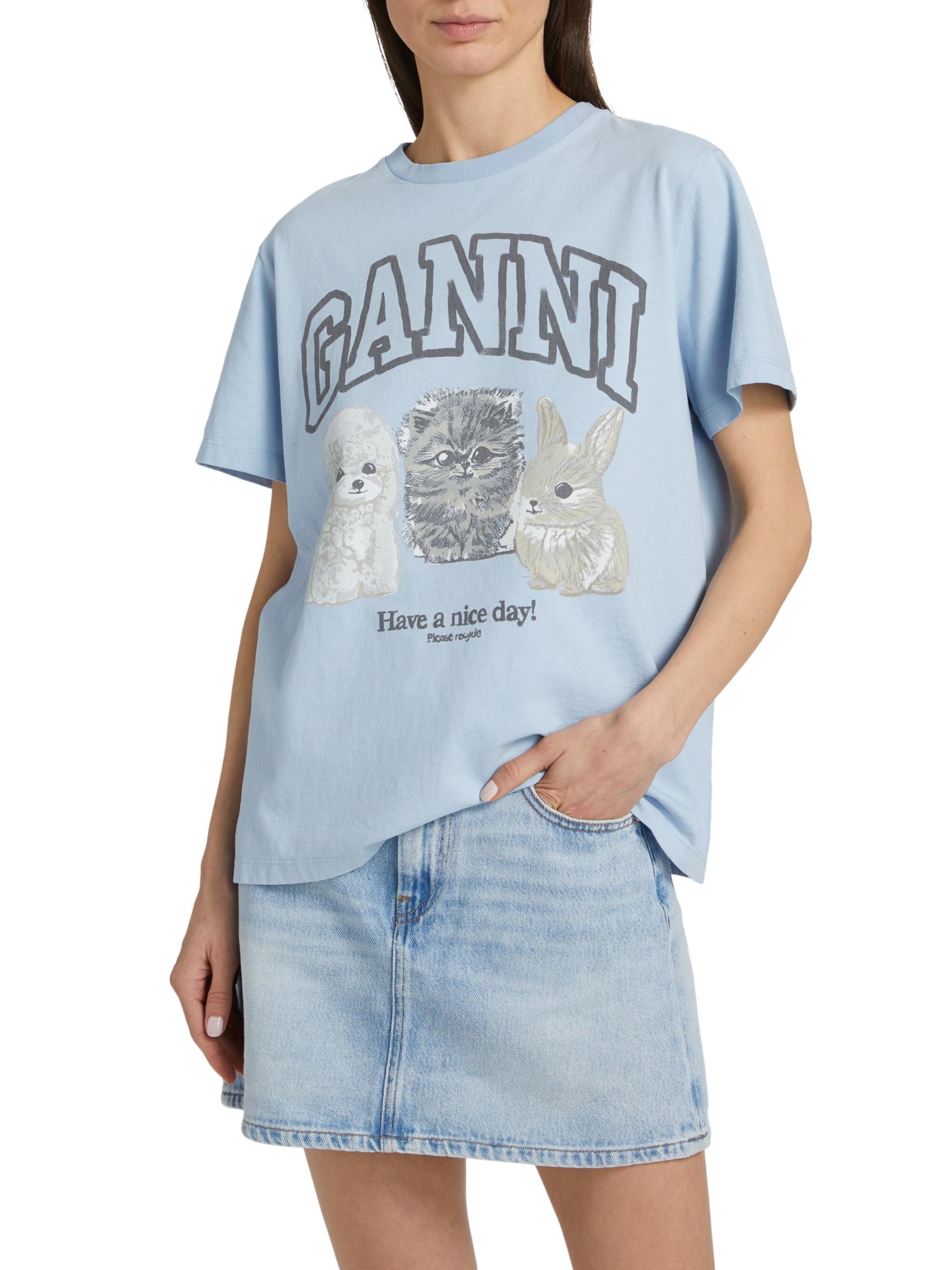GANNI ★ アニマルズ リラックス コットン Tシャツ GANNI - アニマルズ・リラックス・コットンTシャツ をオンライン