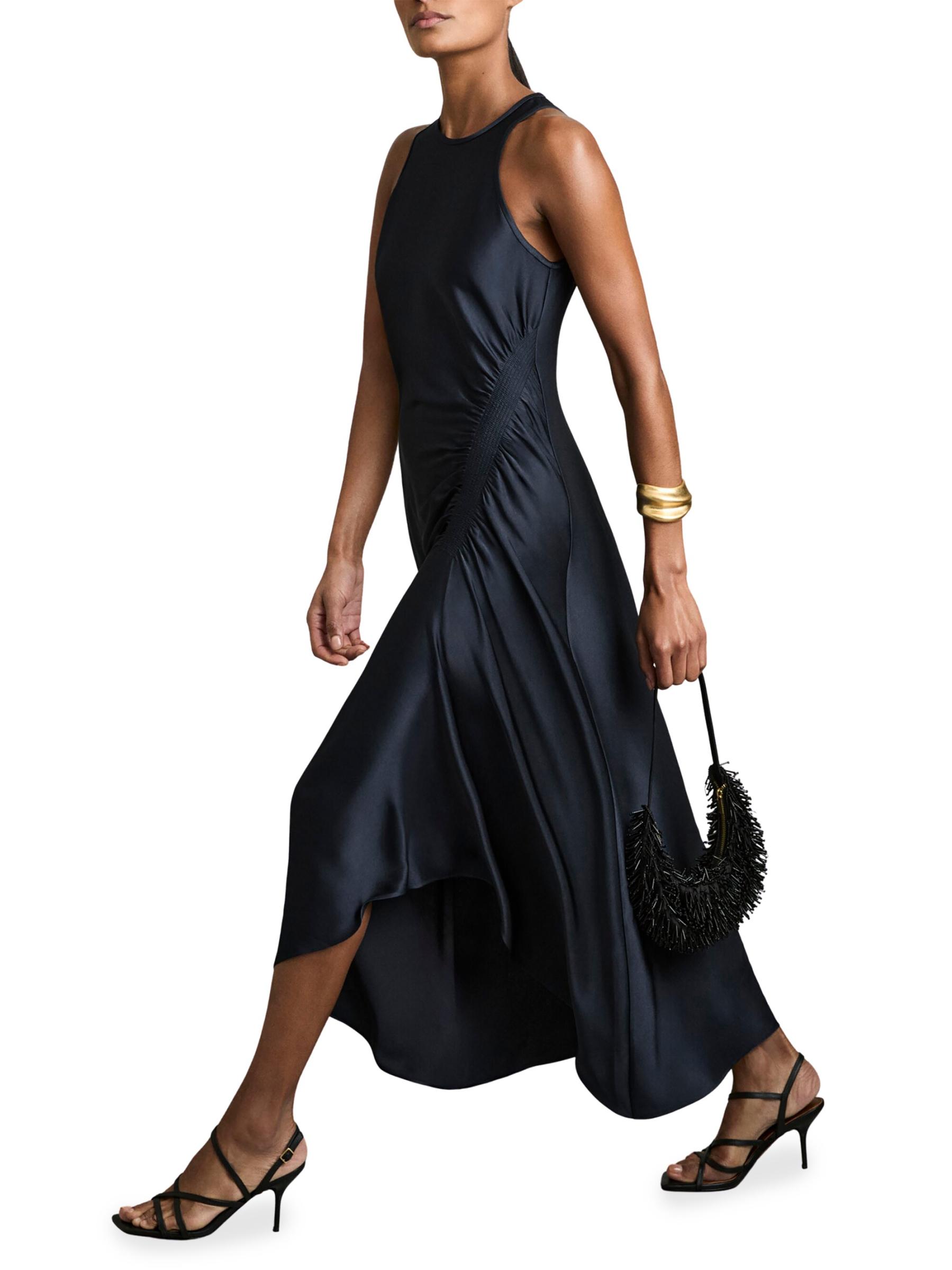 Shop Reiss - Anessa Gathered Satin Midi-Dress | Saks Fifth