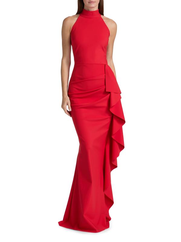 #2: فستان Guzen بدون أكمام مزين بكشكشة - ريد باشن