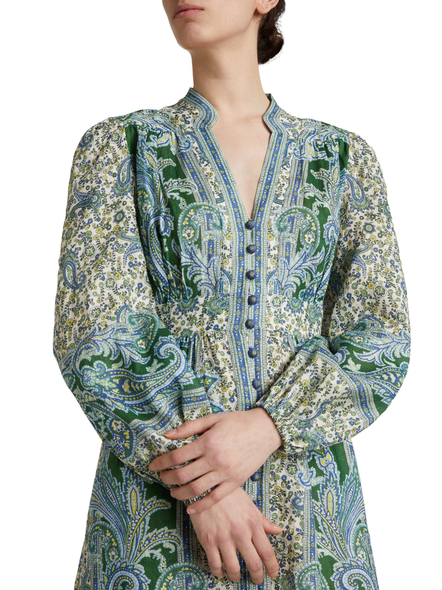 【Zimmermann】Ottie Plunge paisley linen minidress Ottie Plunge paisley linen minidress in multicoloured