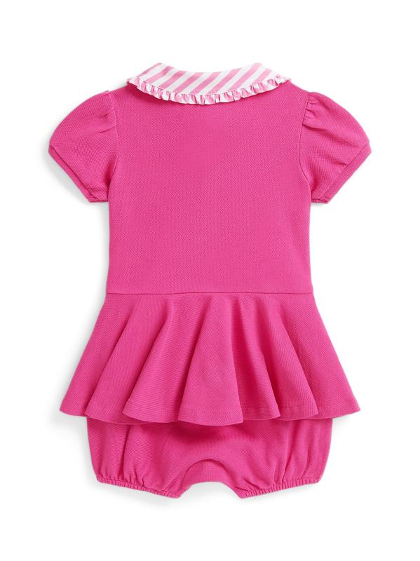 #2: شورت بيبلوم بياقة مخططة للفتيات الصغيرات - وردي جامعي