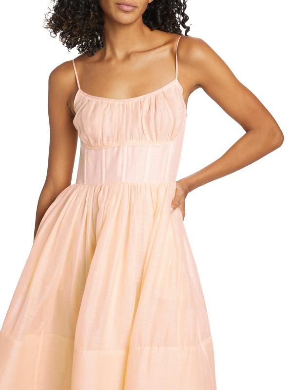 【Zimmermann】Natura linen and silk corset dress ZIMMERMANN Natura Linen And Silk Corset Dress | endource