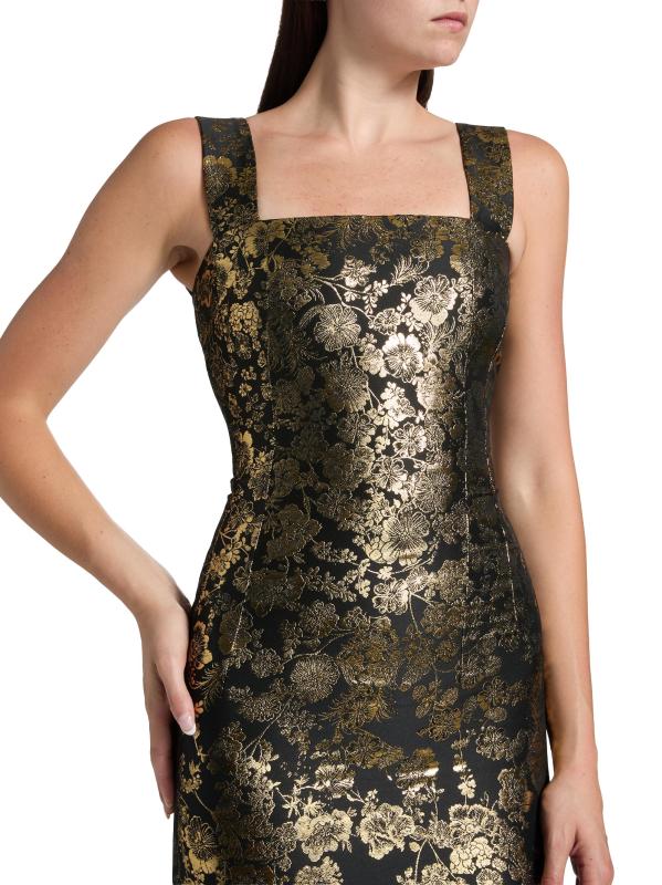 #5: فستان صحي مزركش بنقشة الزهور - أسود + ذهبي