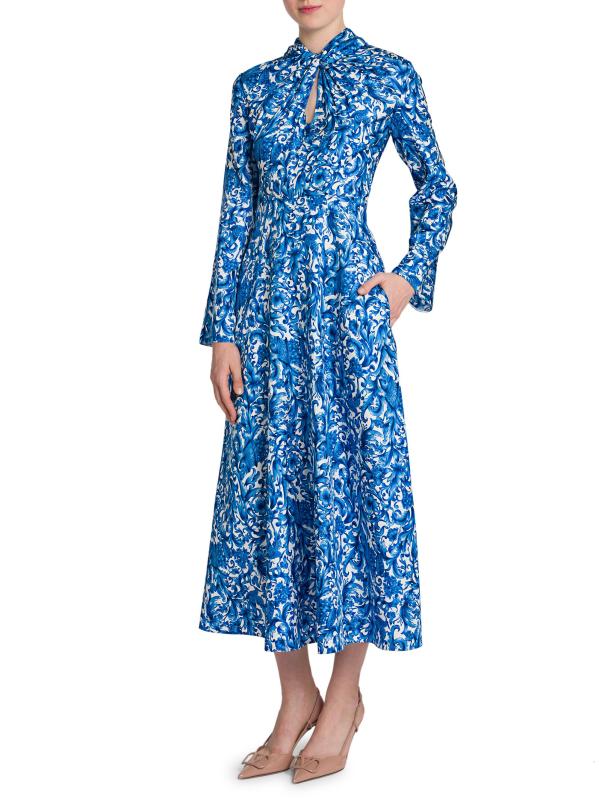 #6: فستان متوسط الطول من الحرير المعقود - أفوريو بلو