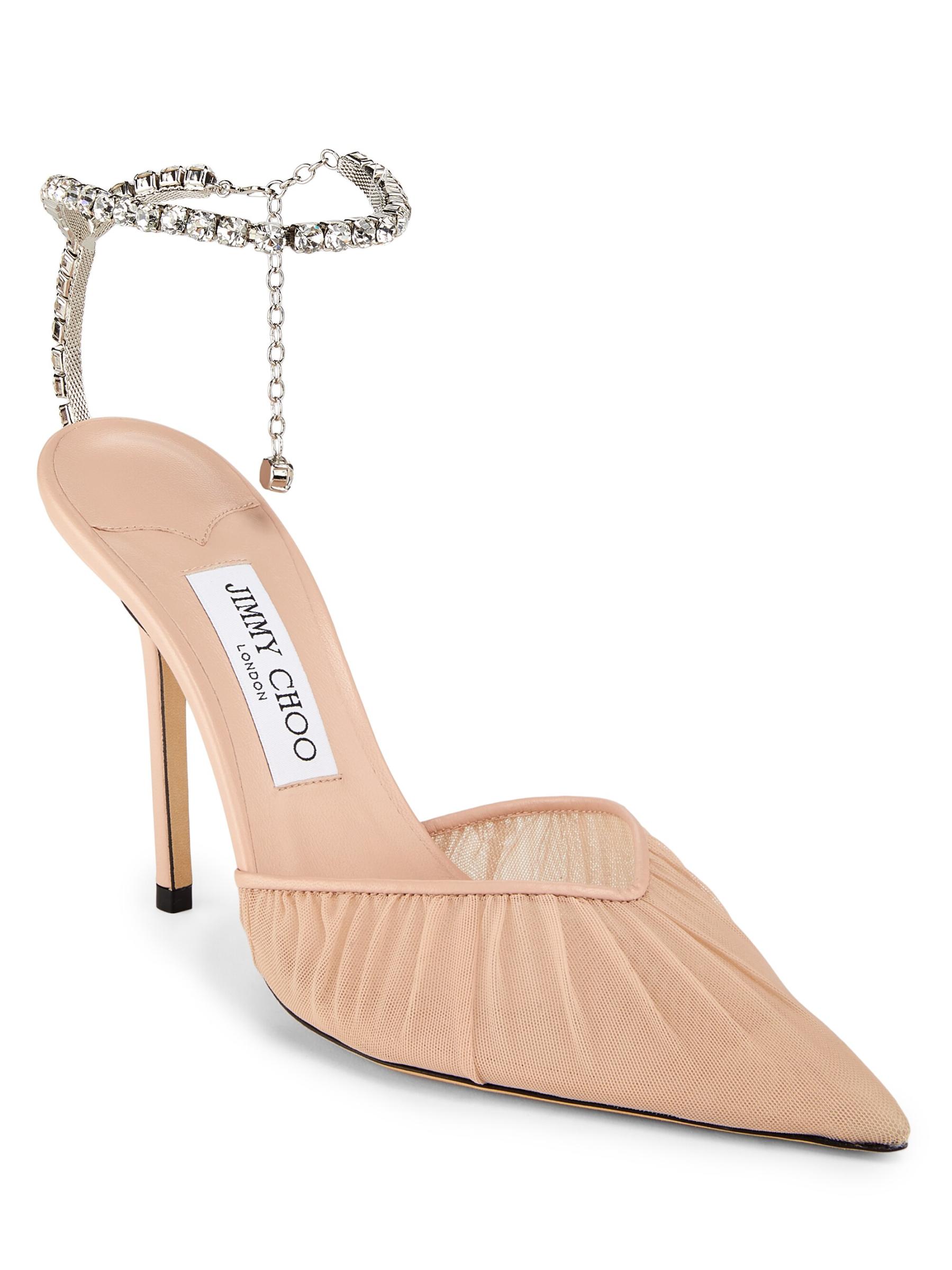 Shop Jimmy Choo - Saeda Crystal-Chain Tulle Pumps | Saks