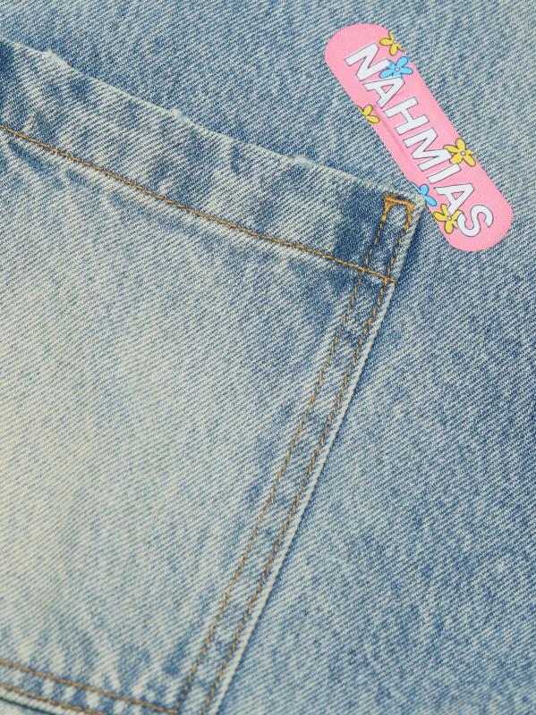 #6: قميص جينز مضمد بشعار الماركة - غسيل خفيف