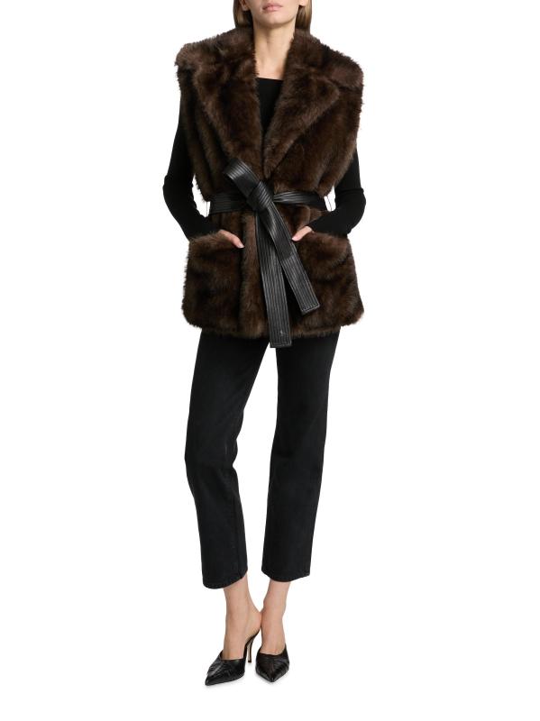 #7: سترة Devon من الفرو الصناعي برباط على الخصر - المنك