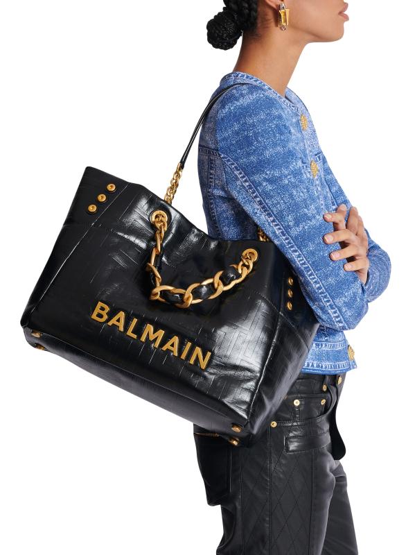 トートバッグ BALMAIN 1945 SMALL TOTE Small 1945 Soft tote bag in striped patent leather - Women