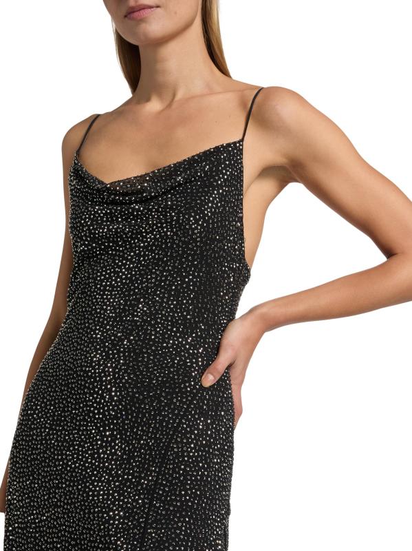 #5: فستان متوسط الطول غير متماثل مزيّن بهارموني - أسود