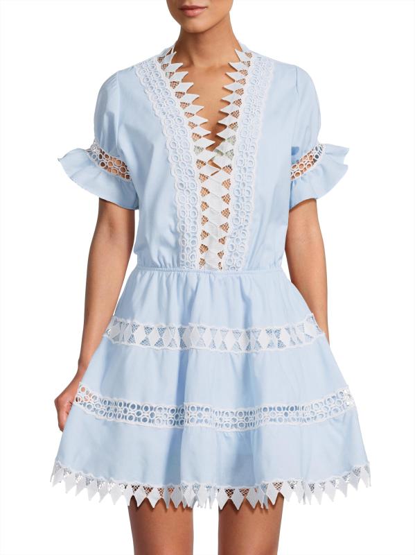 #2: فستان أورا صغير مطرز - أزرق + أبيض