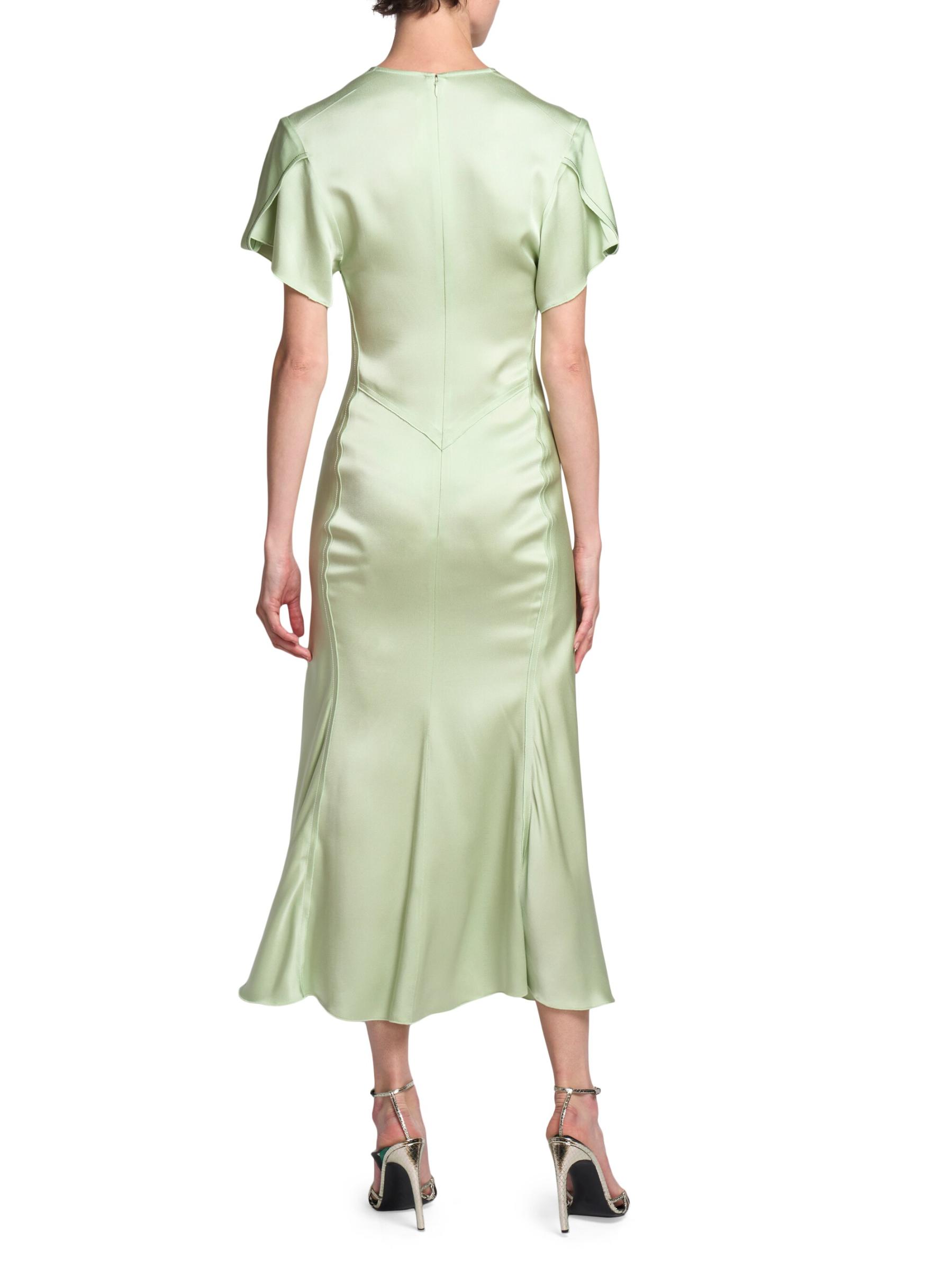 【Victoria Beckham】ギャザークレープサテンミディドレス Victoria Beckham - ギャザーサテン・クレープVネック・ミディ